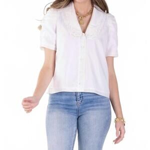 NEW EMILY MCCARTHY cameron scalloped collar top in white taffeta